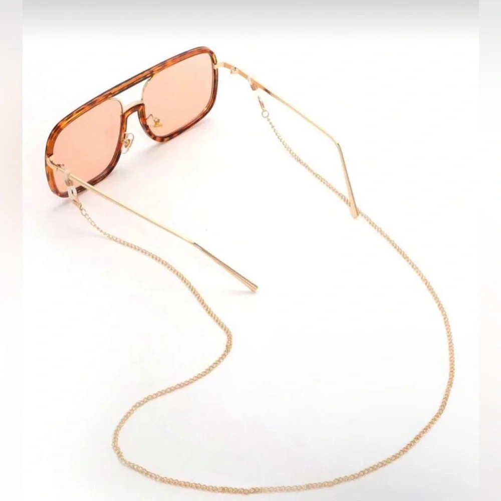 NIP Leopard Square Oversized Sunglasses W/Chain - Picture 2 of 6